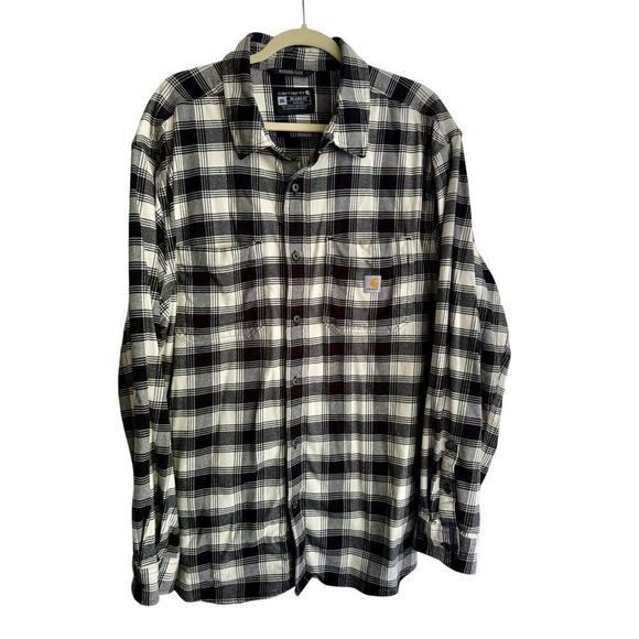 Carhartt Rugged Flex Black and White Long Sleeve Flannel Button Up 2XL - Picture 2 of 7